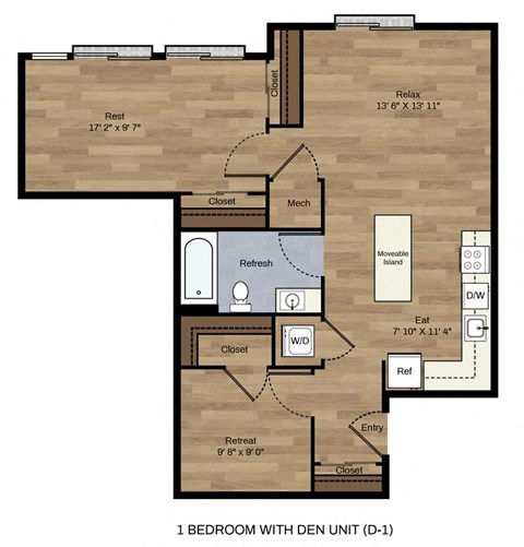 One Bedroom One Bath with Den